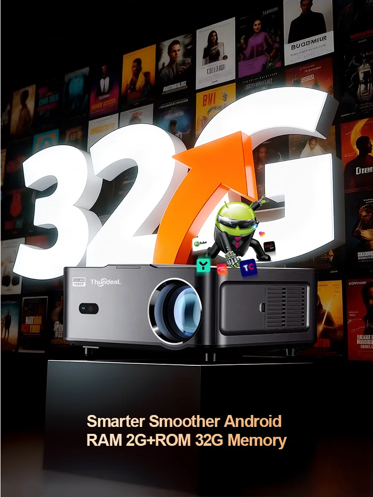 ThundeaL TD98 Mini pametni projektor – takojšnje samodejno ostrenje, naravna ločljivost 1080P Full HD, podpora za 4K, operacijski sistem Android