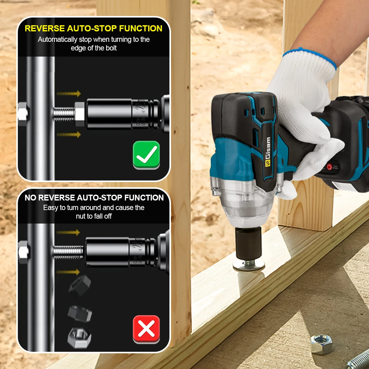 Gisam 320N.m Brushless Impact Wrench 1/2"