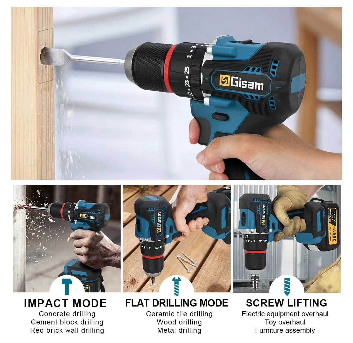 Gisam Brushless Power Tools Set for Makita 18V – Impact Wrench, Drill, Grinder, Hammer