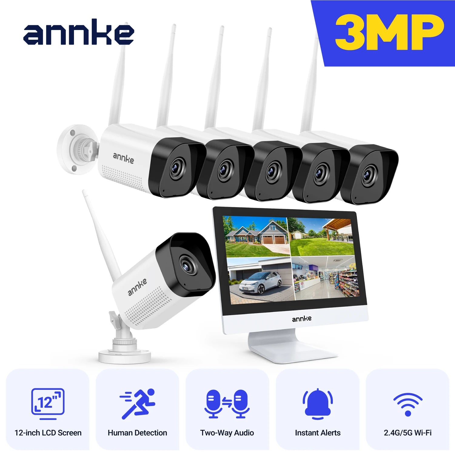 ANNKE 8MP 4K Wireless CCTV System | 10CH NVR, Dual‑Band WiFi, Two‑Way Audio, IR Night Vision