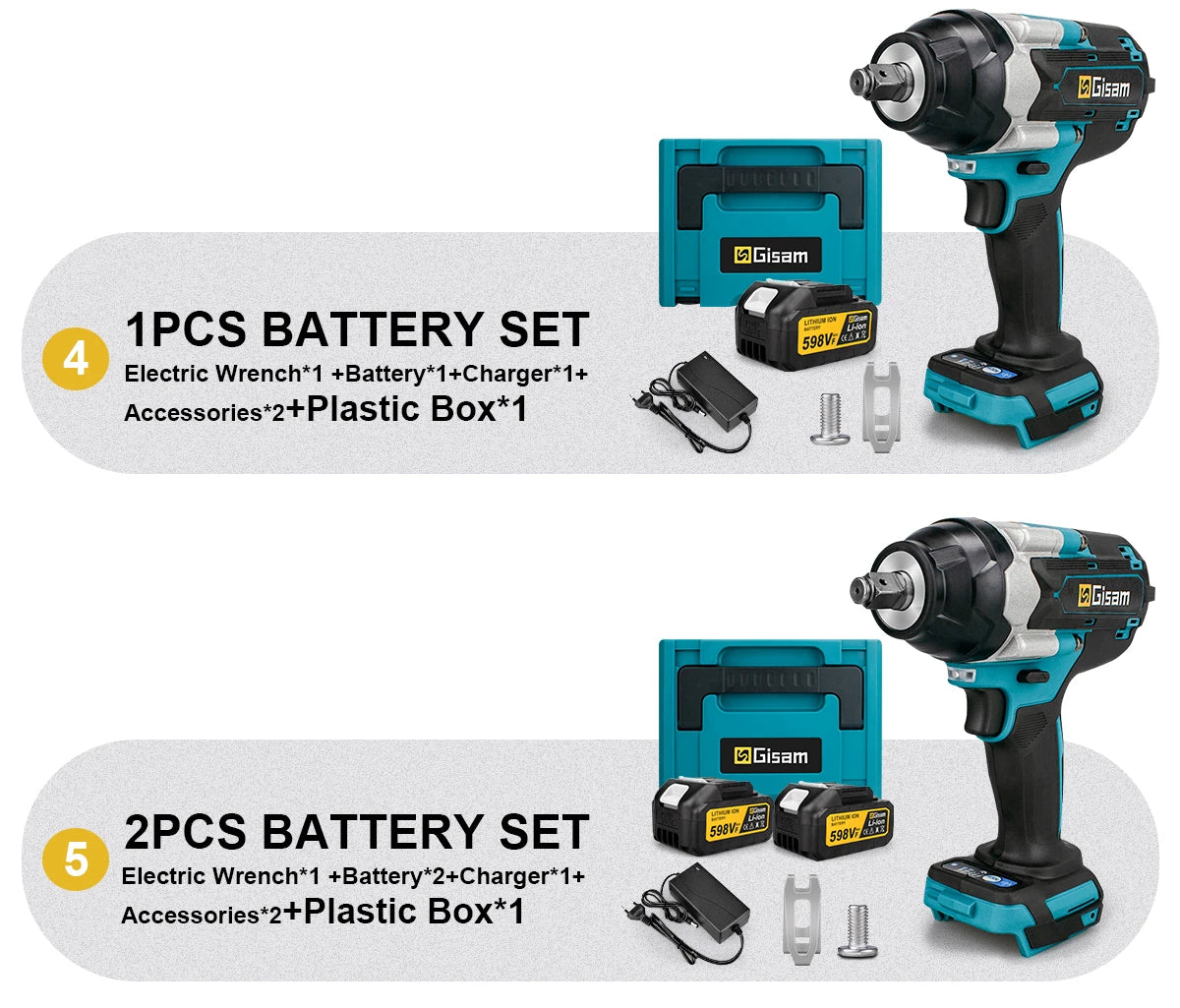 Gisam 1800N.m Brushless Impact Wrench 1/2" for Makita 18V