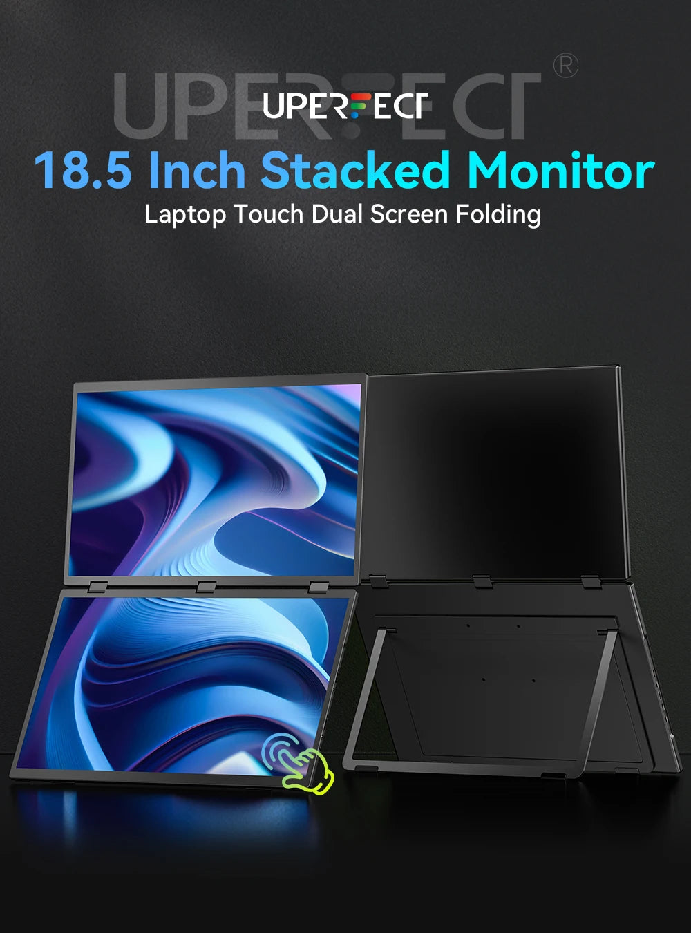 UPERFECT 100Hz Dual Screen Monitor 18.5" Laptop Folding Display w/ USB C Mini HDMI VESA Stand for Mac Phone Desktop - Limetastore