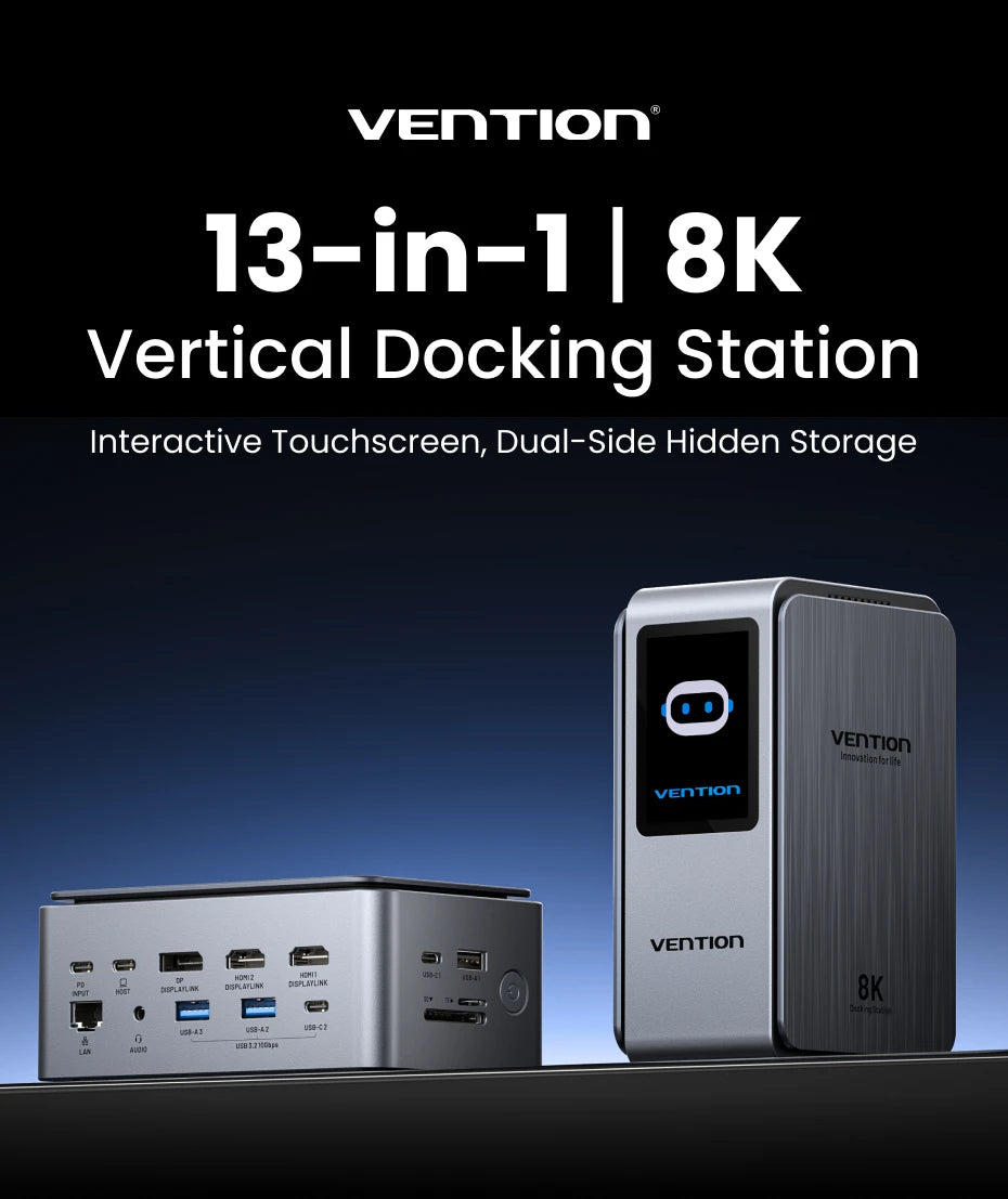 Vention USB‑C 13‑v‑1 Dock | 8K30Hz, MST, Smart Screen, USB 3.2 10Gbps, RJ45 za MacBook in Windows