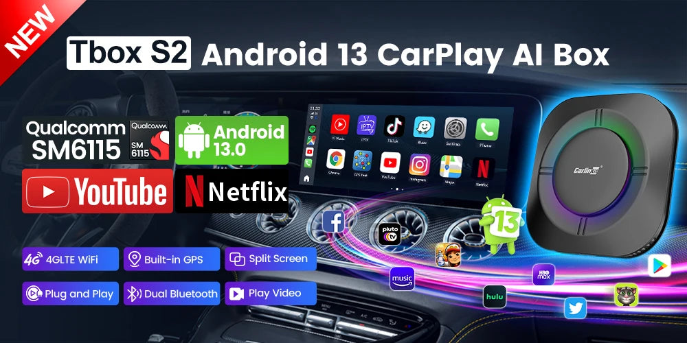 CarlinKit Android 13 SM6225 8‑Core Wireless CarPlay AI Box