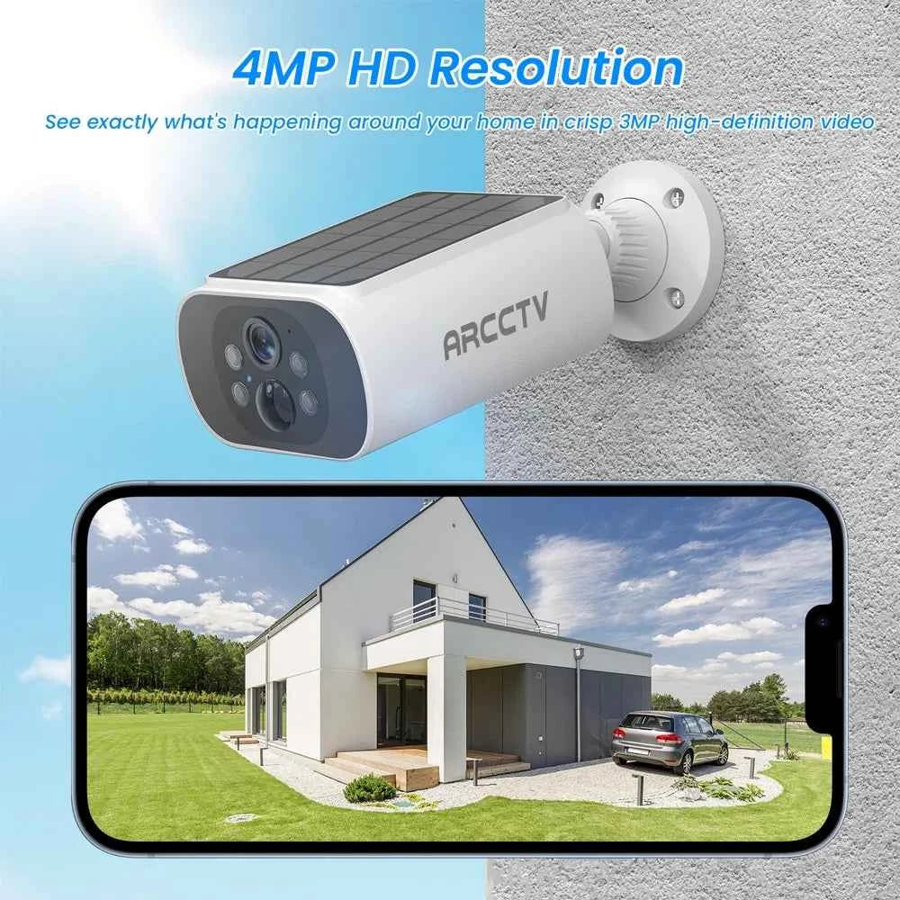 ARCCTV 2K Wireless Solar Camera Outdoor Surveillance Integrated Battery Wifi Camera Humanoid Detection Flash Alarm Night Vision - Limetastore