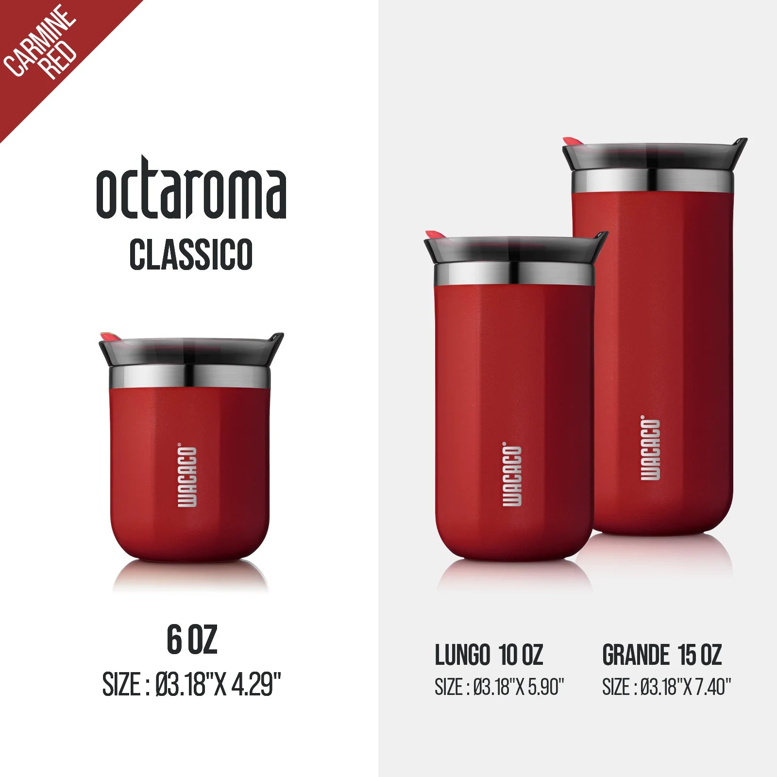 Wacaco Octaroma Vacuum Insulated Coffee Mug – Double-Wall Stainless Steel Travel Tumbler with Leak-Proof Lid, 6oz / 10oz / 15oz Thermal Cup