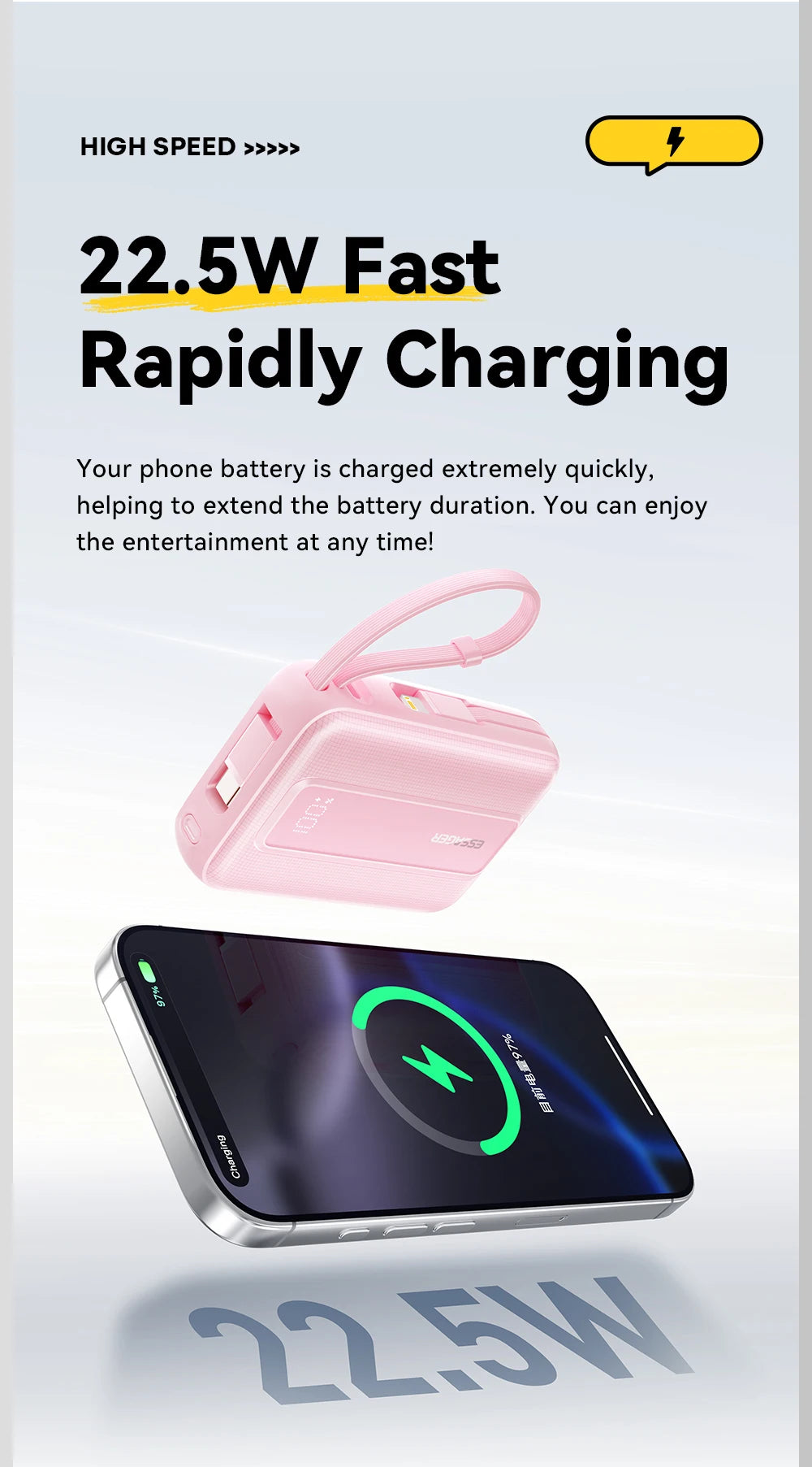 ESSAGER Mini Power Bank 20000mAh with Cables 22.5W PD
