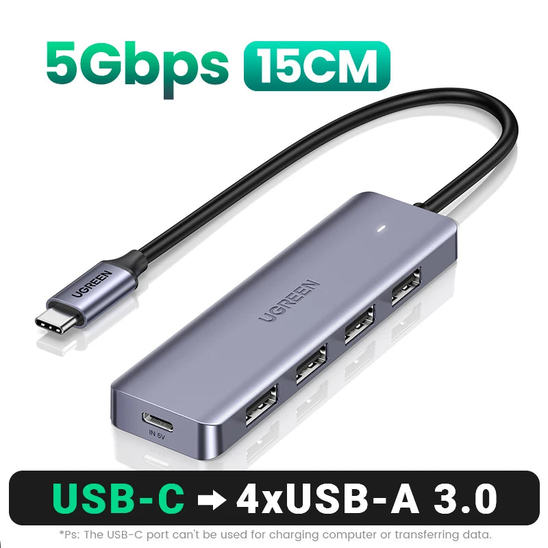 UGREEN USB‑C to USB 3.0 Hub | 4‑Port High‑Speed Splitter for MacBook, iPad & Samsung