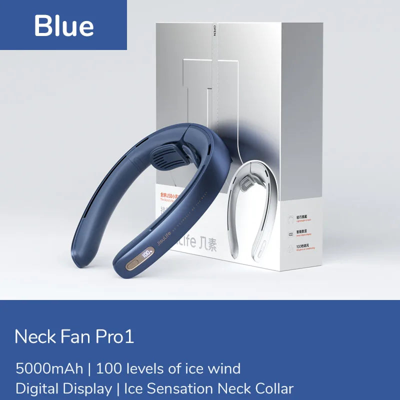 JISULIFE 100-Speed Portable Neck Fan – 5000mAh Battery, 17H Max Runtime, Stepless Speed