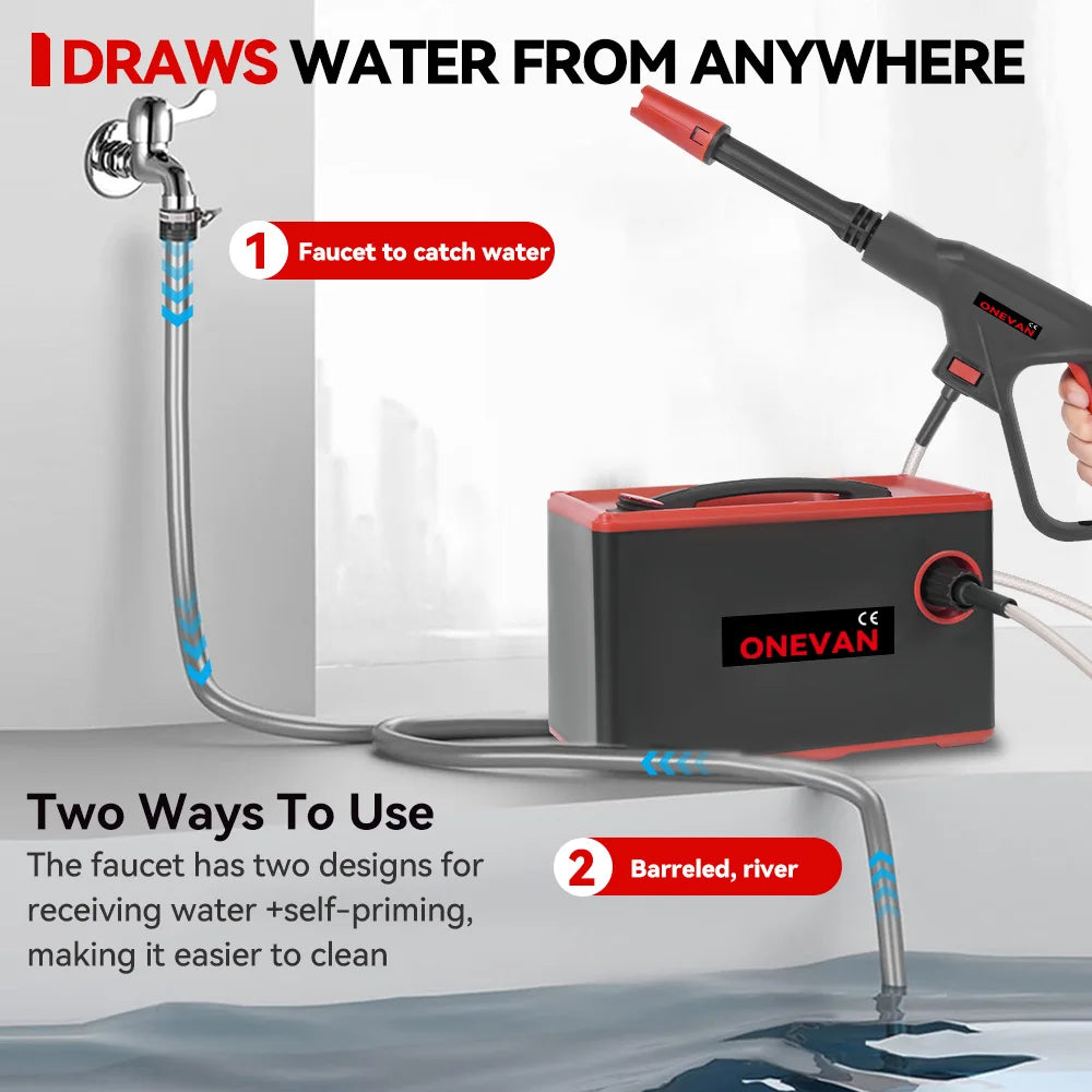 ONEVAN 4000W 220Bar High‑Pressure Washer | 2‑in‑1 Cordless Car & Garden Cleaner
