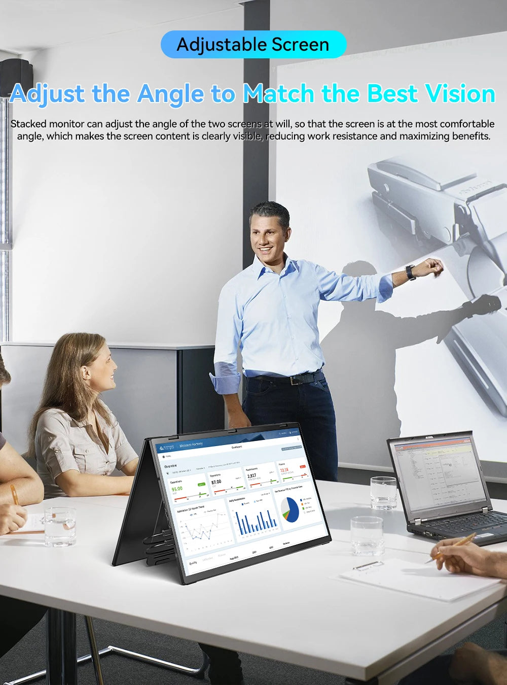 UPERFECT 100Hz Dual Screen Monitor 18.5" Laptop Folding Display w/ USB C Mini HDMI VESA Stand for Mac Phone Desktop - Limetastore