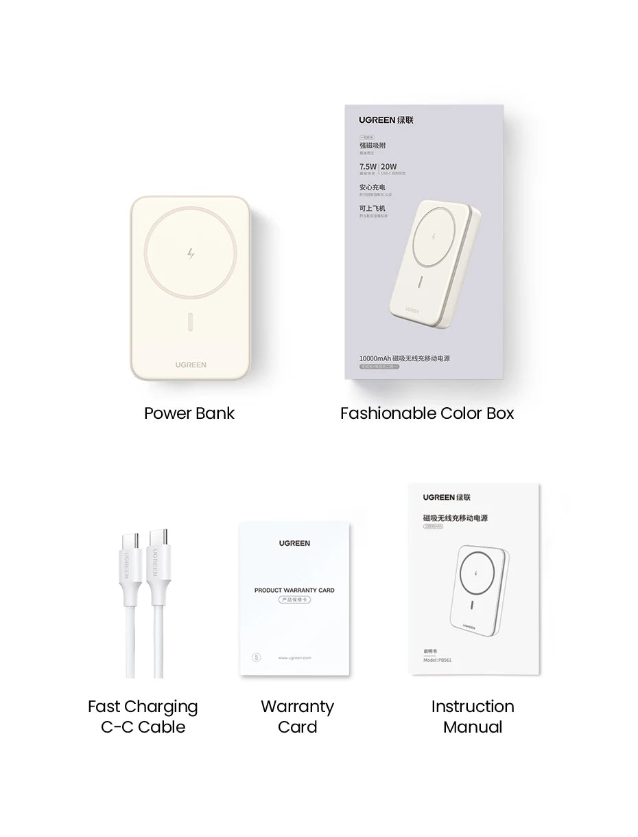 UGREEN PD20W Magnetic Power Bank – 10000mAh Portable Wireless Fast Charging External Battery