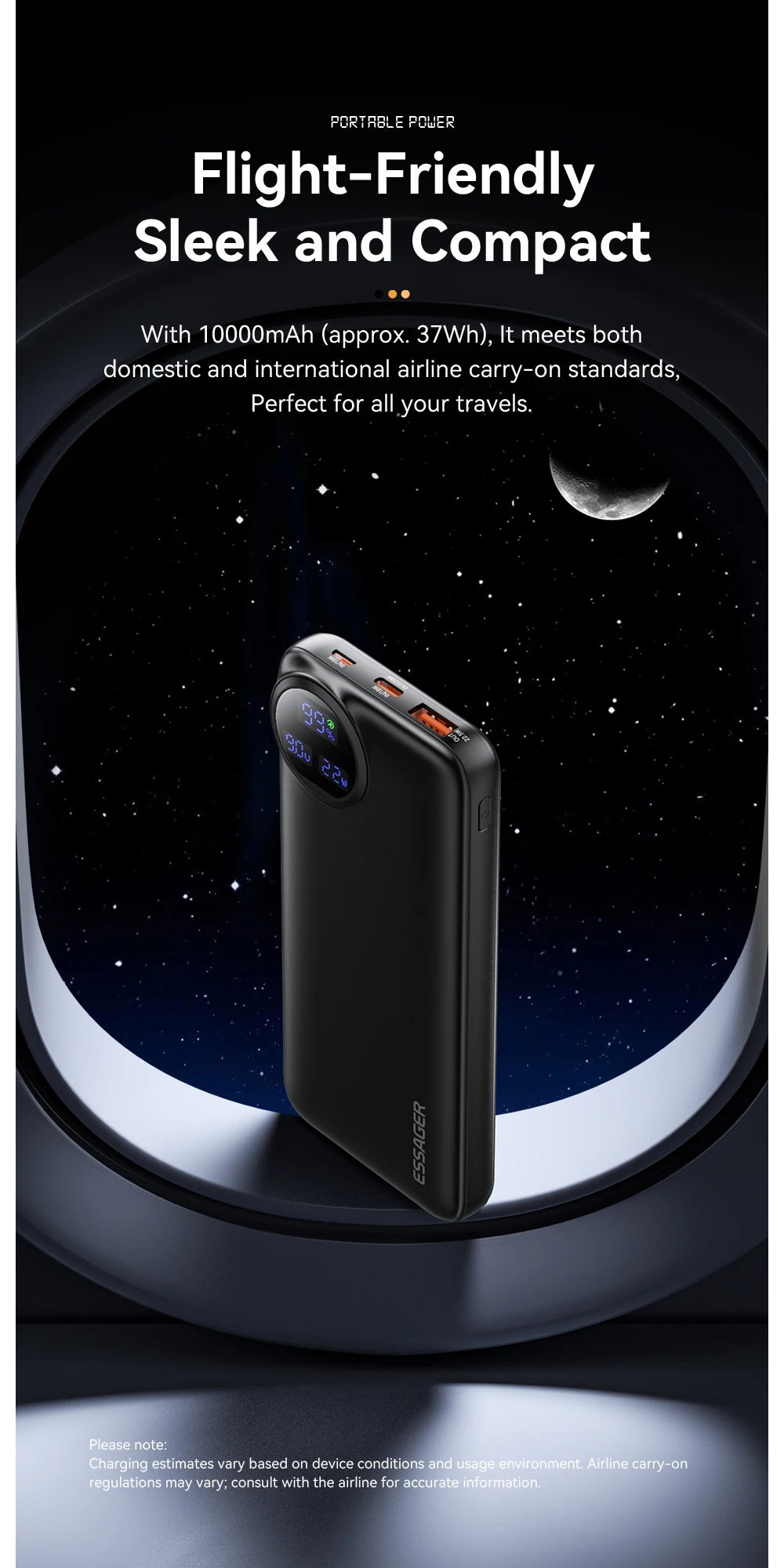 ESSAGER 22.5W Power Bank 20000mAh with Two Built-in Cables