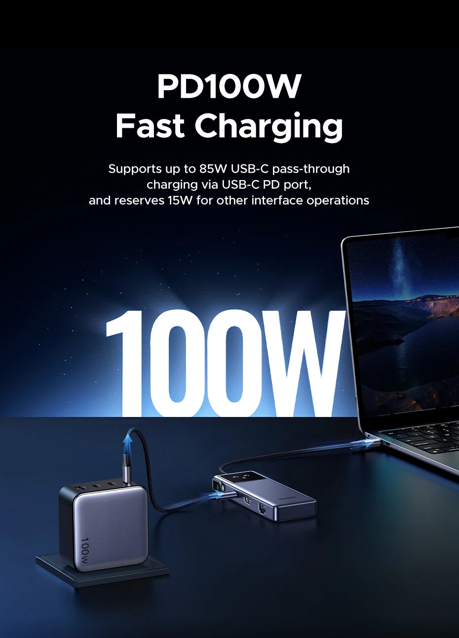 UGREEN Uno USB‑C Hub | 4K60Hz / 2K120Hz HDMI, RJ45 1000Mbps, PD100W, USB 3.0 Splitter for MacBook & Laptops