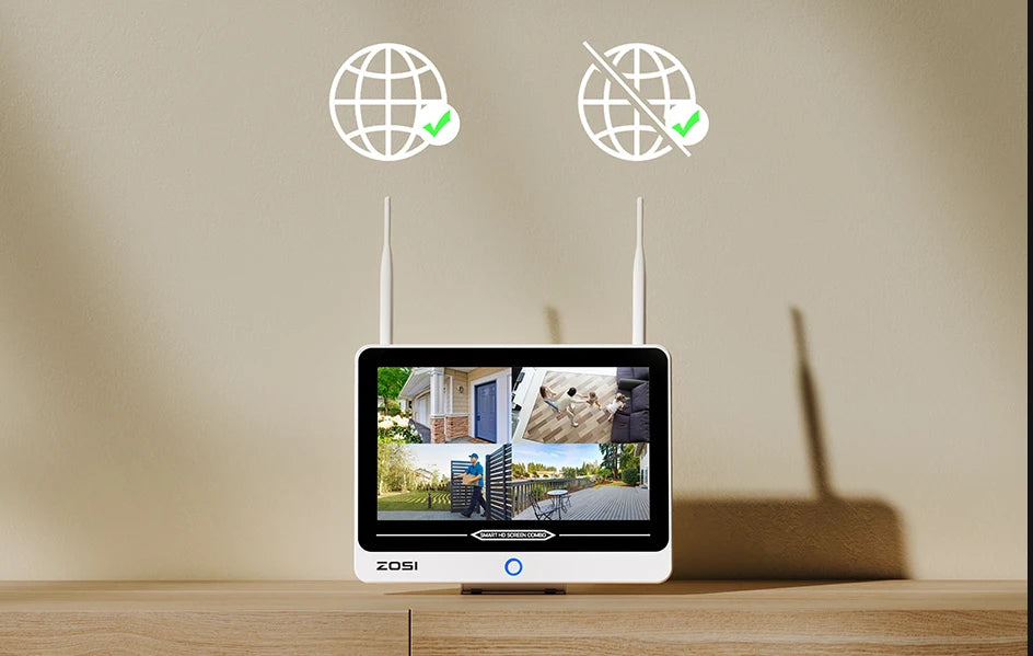 ZOSI 2K Wi‑Fi 6 8CH Security Camera System – 12'' LCD Monitor, 3MP Indoor/Outdoor Plug‑in WiFi Cameras