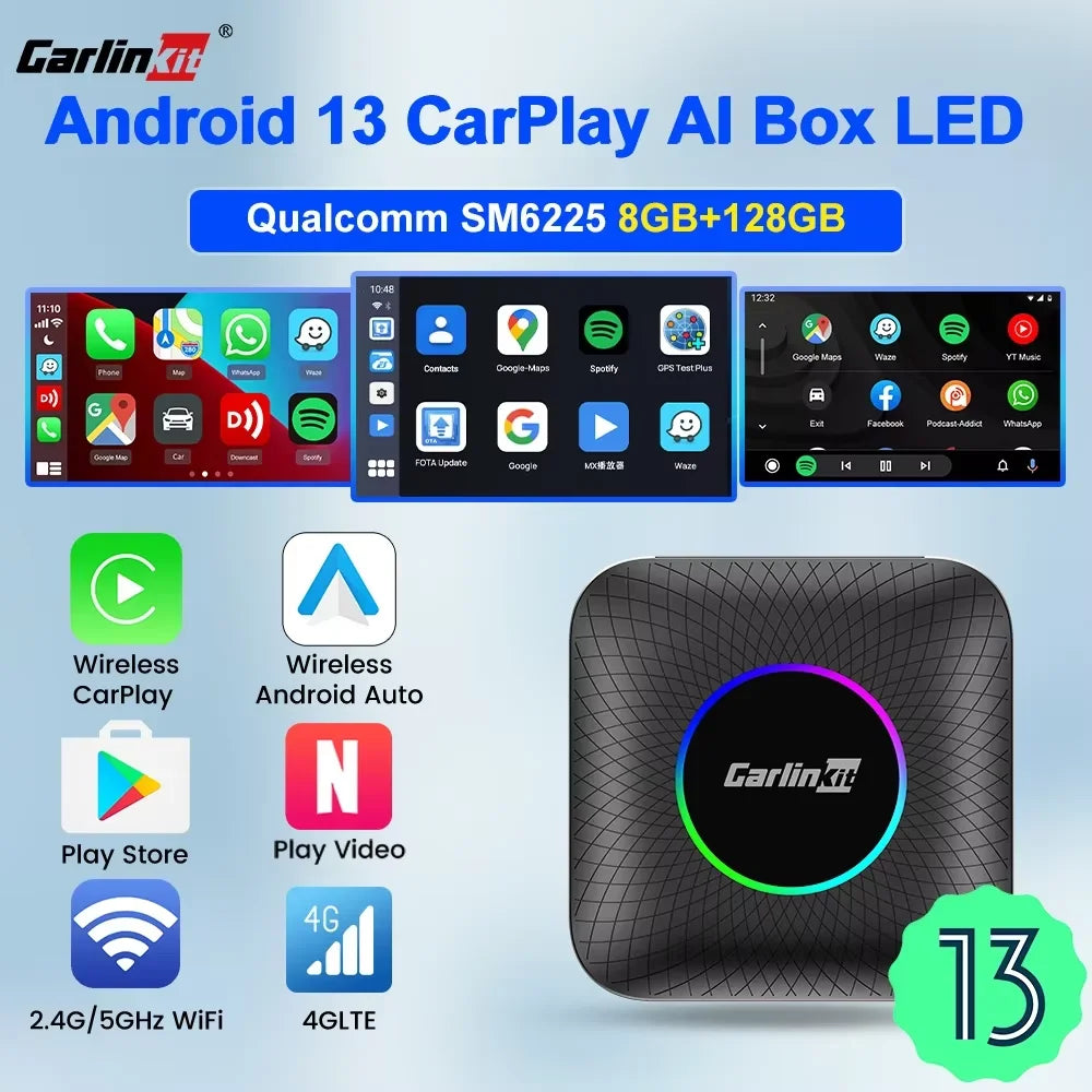 CarlinKit Android 13 SM6225 8‑Core Wireless CarPlay AI Box