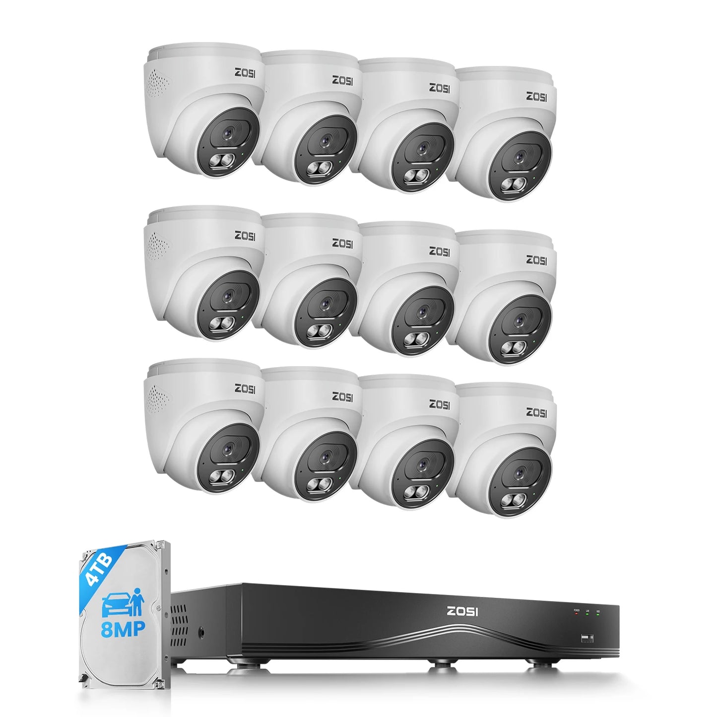 ZOSI 4K 16CH PoE Security Camera System – 8MP Indoor/Outdoor IP Cameras with 16‑Port 32CH