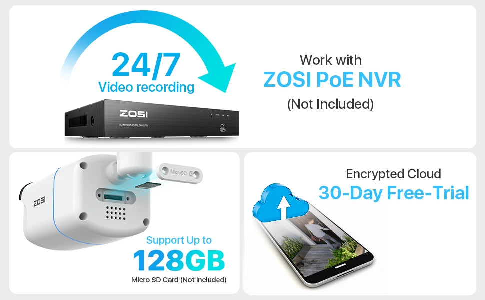 ZOSI C186 Aurora Lux 5MP 3K PoE IP Camera – True Color Night Vision, F1.0 Large Aperture & 1/1.79'' Image Sensor