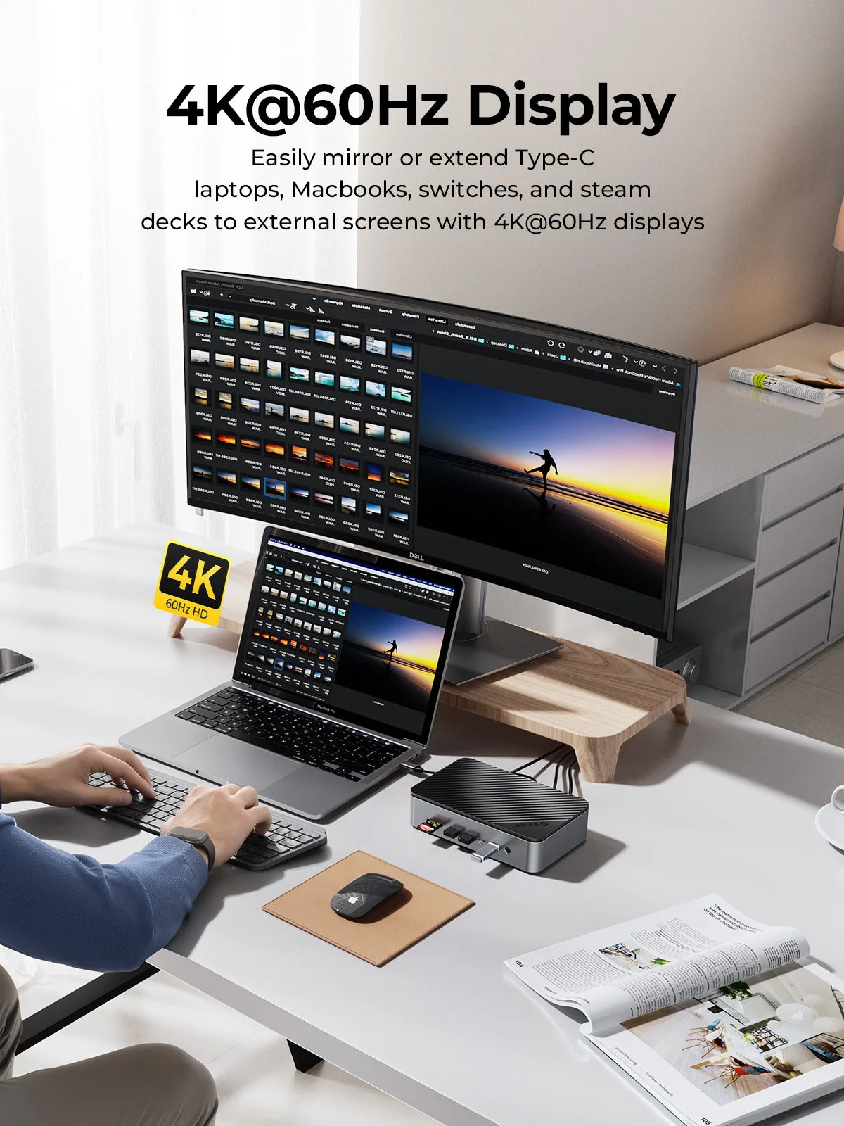ORICO 10‑in‑1 Docking Station Deck with Dual M.2 NVMe SSD Enclosure, 3.5" Hard Drive Bay
