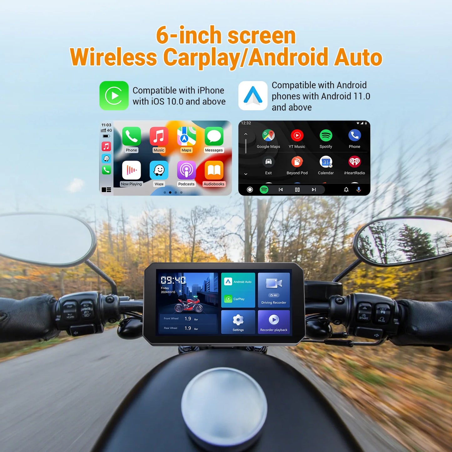 OTTOCAST Express C6 6" Motorcycle Wireless CarPlay Display