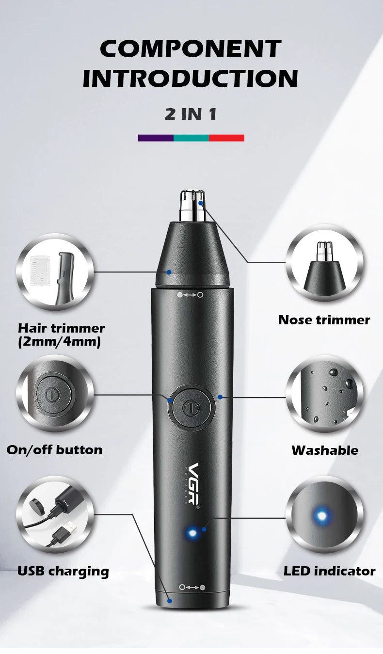 VGR Professional Nose Hair Trimmer Mini Hair Trimmer Electric Nose Trimmer 2 In 1 Clipper Portable Rechargeable Waterproof V-613