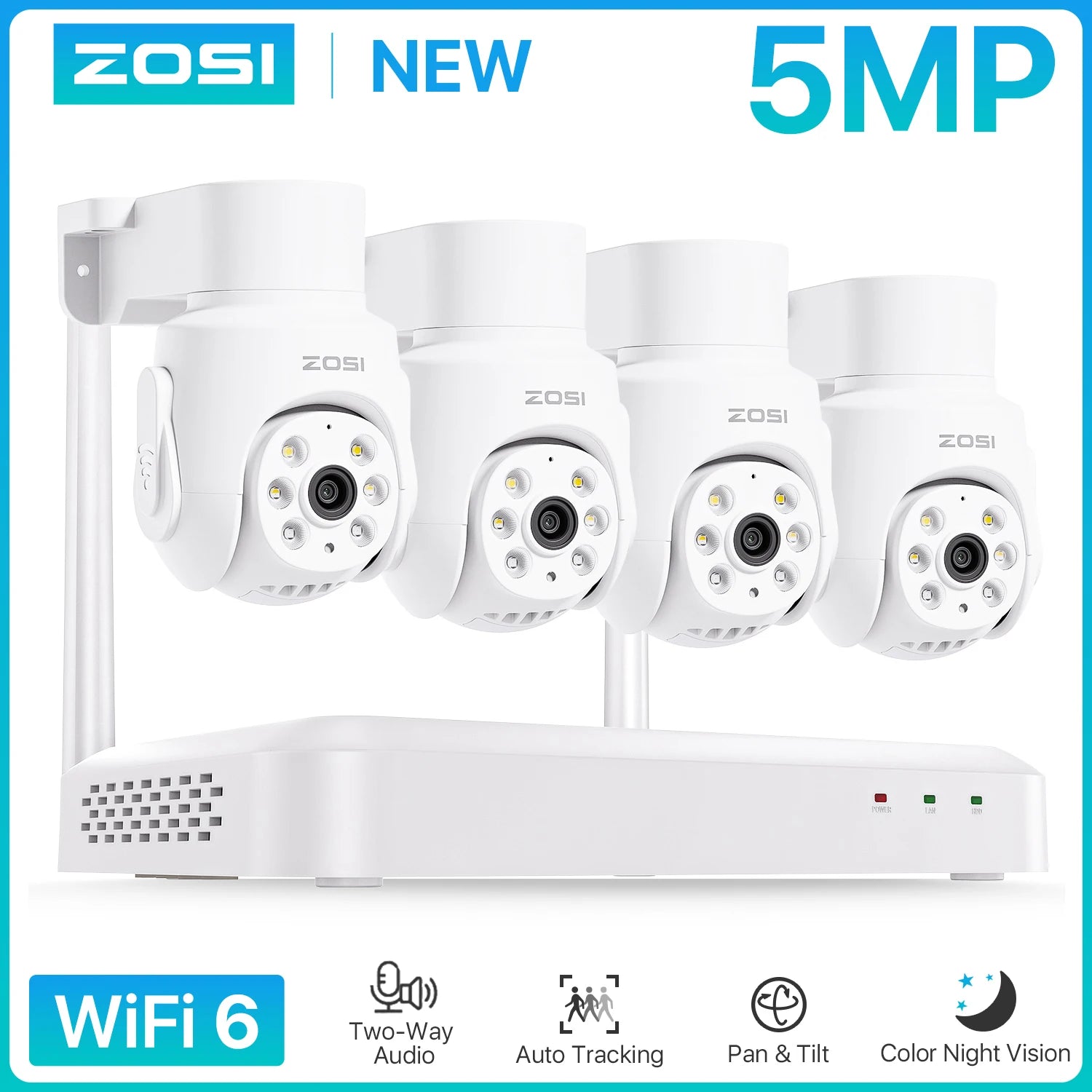 ZOSI 3K Wi‑Fi 6 Security Camera System – 8CH 4K WiFi NVR with 5MP Auto‑Tracking Pan‑Tilt Cameras