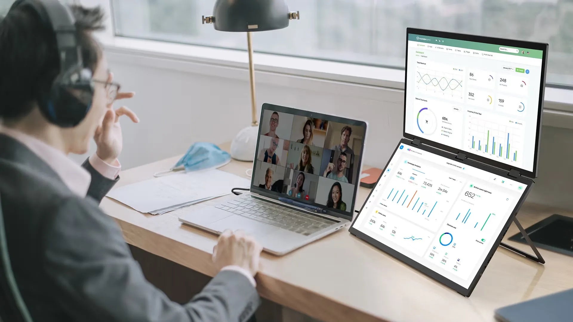 UPERFECT 100Hz Dual Screen Monitor 18.5" Laptop Folding Display w/ USB C Mini HDMI VESA Stand for Mac Phone Desktop - Limetastore