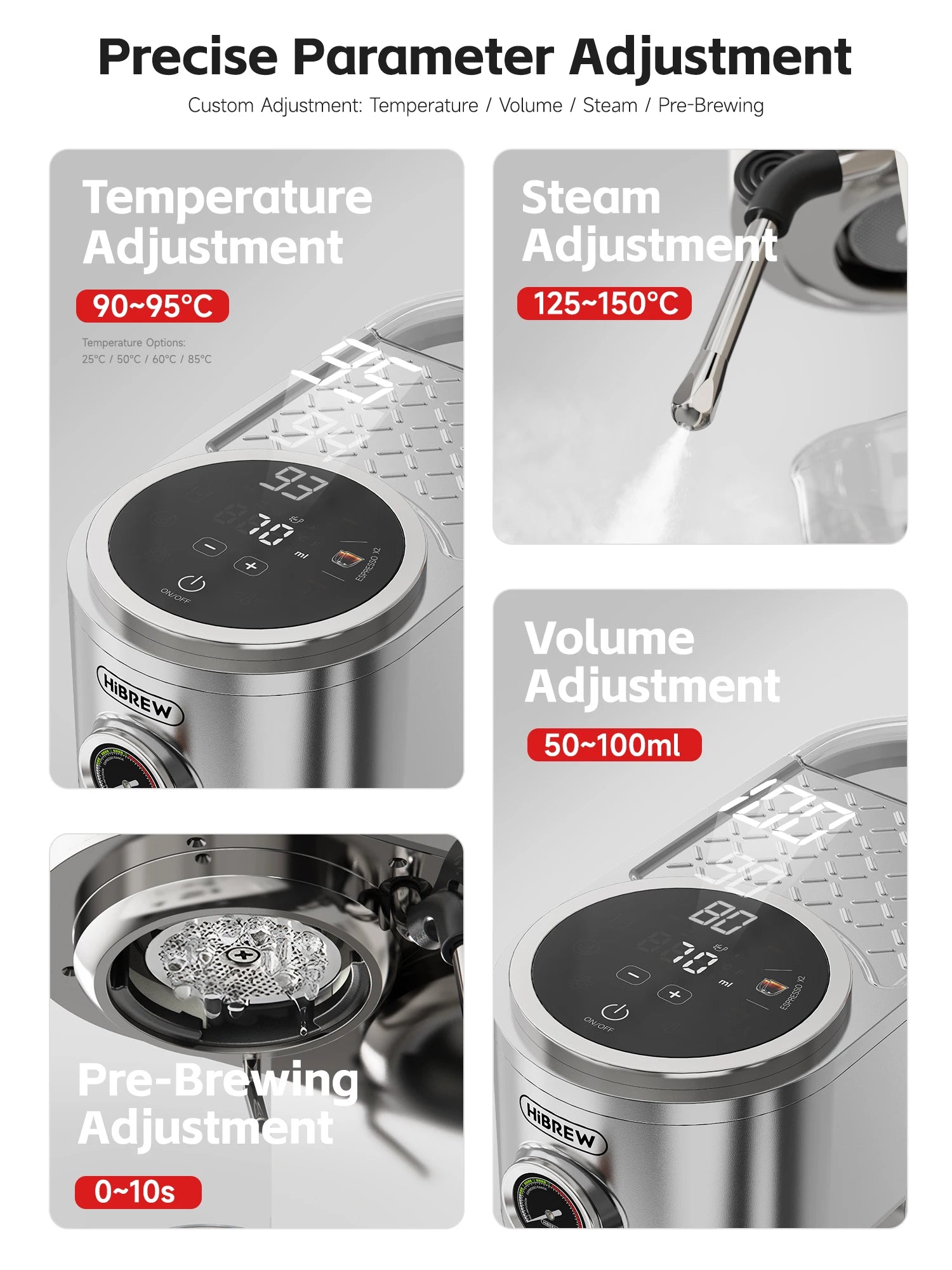 HiBREW H13 polavtomatski espresso aparat – 20-barski visokotlačni kavni aparat