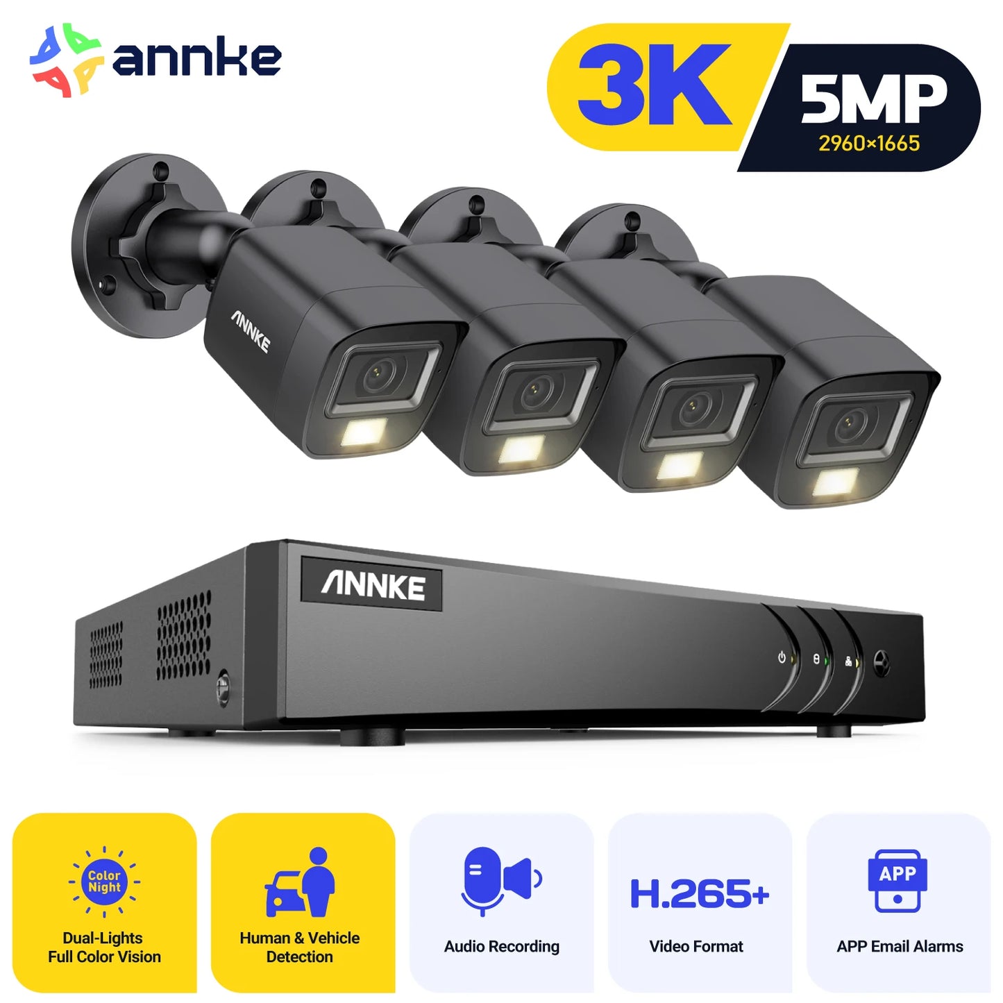 ANNKE 5MP Lite CCTV System | H.265+ 8CH DVR, 3K Analog Cameras, Color Night Vision