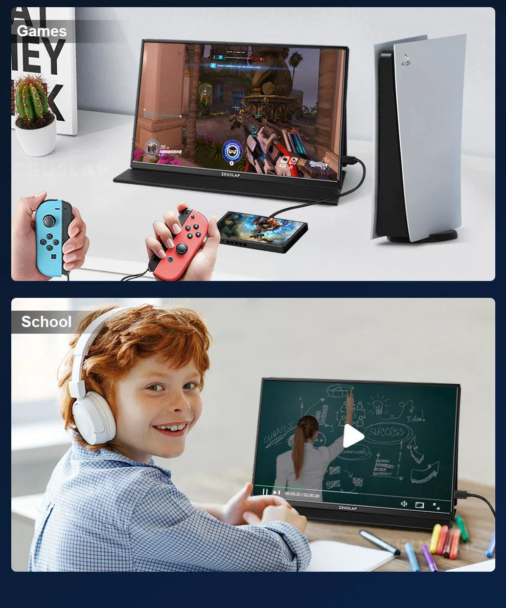 ZEUSLAP 14" Portable Monitor | 1920×1200 WUXGA, 16:10, 100% sRGB, 300 nits