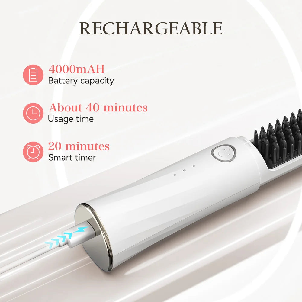 ANLAN Cordless Hair Straightener Brush | Ceramic, Negative Ions, Anti‑Scald, Portable