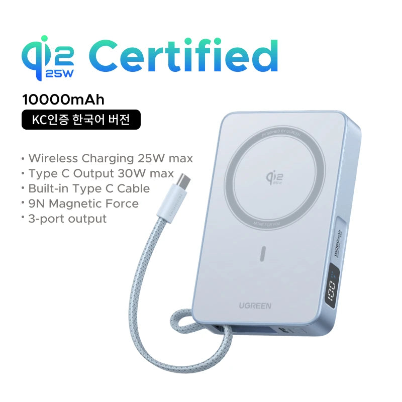 UGREEN Qi2.2 25W Magnetic Power Bank – 10000mAh Fast Charging External Battery