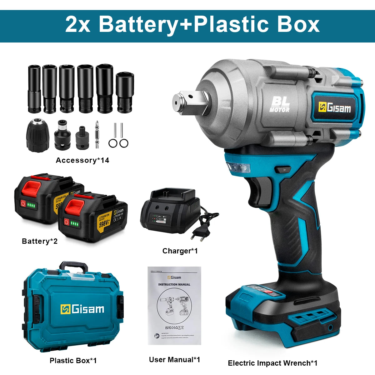 Gisam 2000N.m Brushless Impact Wrench 1/2"