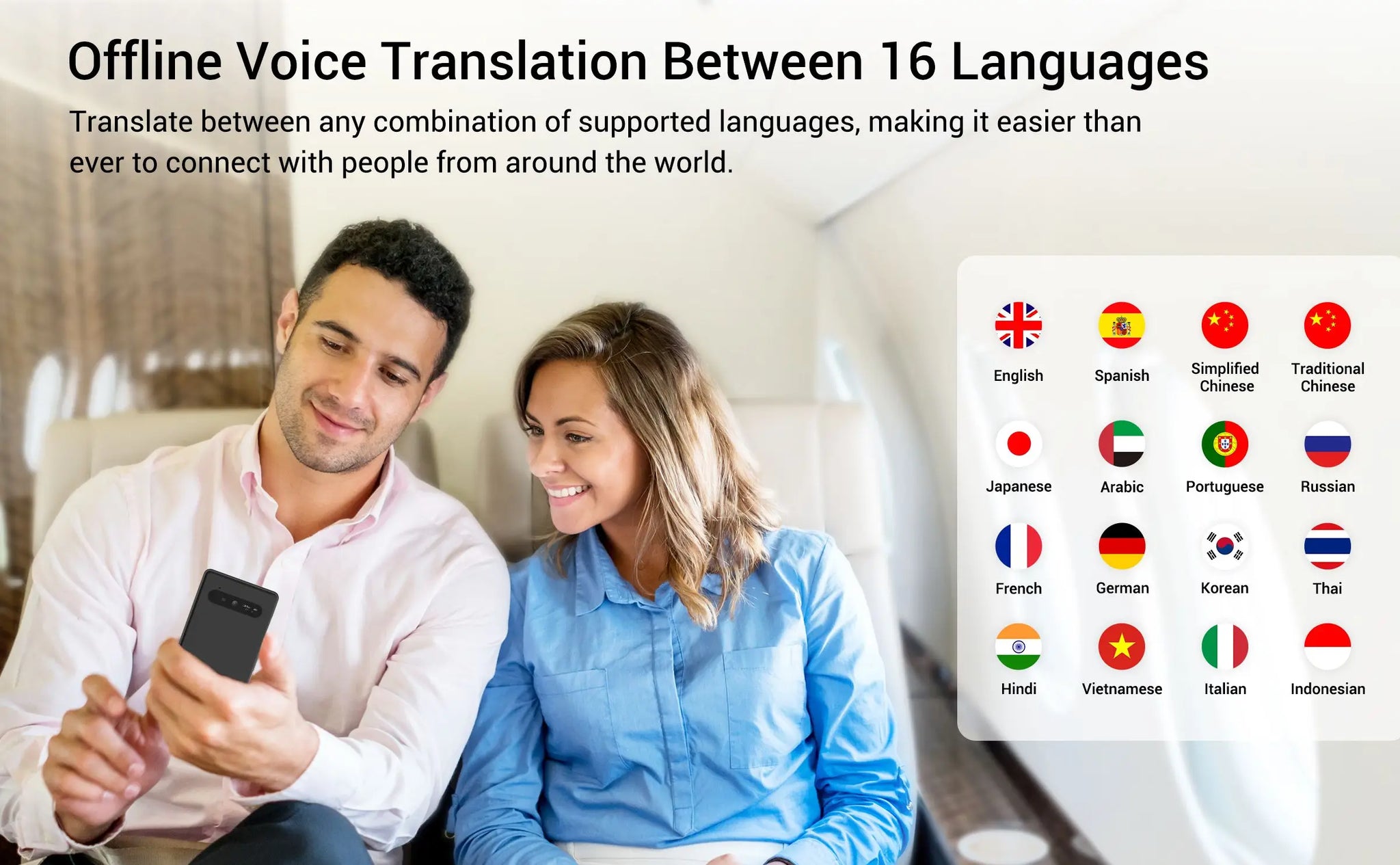 Wooask W12 Translator Device 144 Languages Offline Real-Time