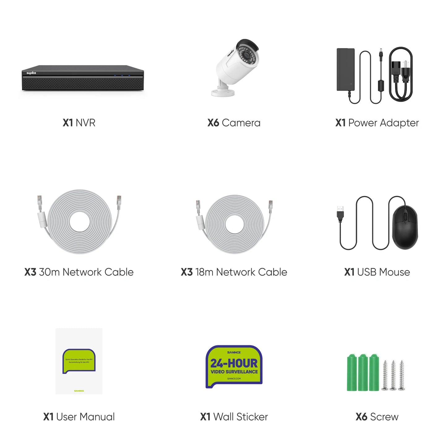 SANNCE 8CH 8MP PoE NVR System | 5MP IP66 Cameras, IR‑CUT Night Vision, Wired CCTV Kit