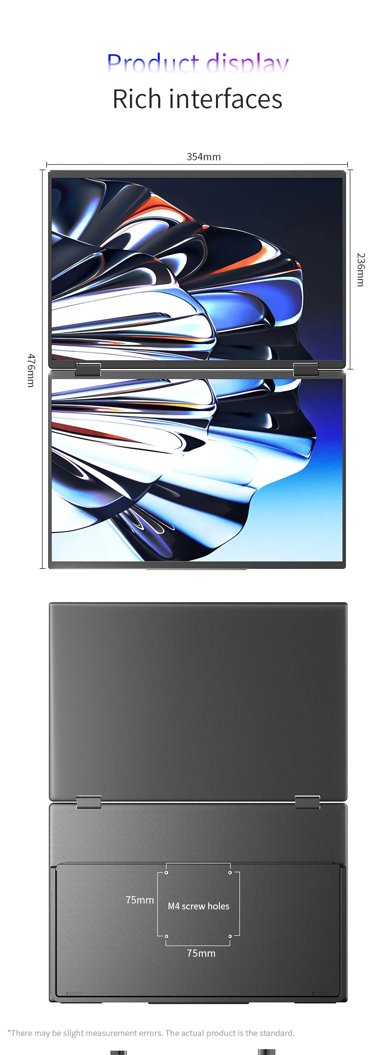 Sibolan 15.6 inch 4K Dual Screen Portable Monitor 60Hz Laptop Screen Extender Stackable Foldable Metal Material Triple Monitor - Limetastore