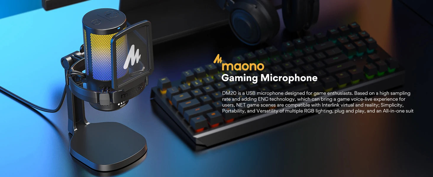 Maono DGM20 – USB Gaming Condenser Microphone | RGB Mic with Noise‑Reduction Software, Gain Control & One‑Key Mute for Streaming & Recording