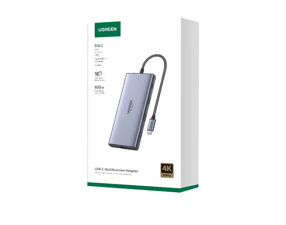 UGREEN 9‑in‑1 USB‑C Hub with 4K60Hz HDMI, 10Gbps USB Ports, Gigabit Ethernet, PD100W
