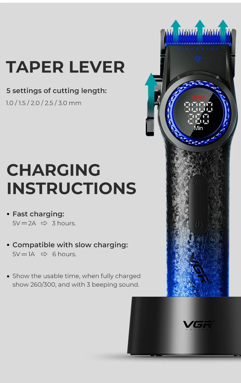 VGR Hair Cutting Machine Professional Trimmer 9000 RPM Hair Clipper Bldc Motor Barber Cordless Clipper Trimmer for Men V-001