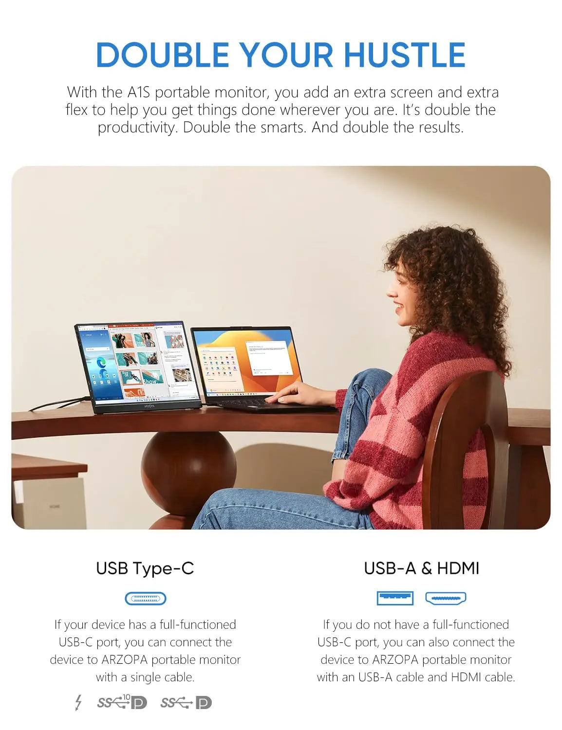 ARZOPA A1S 14" Portable Monitor | 1080P FHD, IPS, USB‑C & HDMI, Ultra‑Slim Travel Display