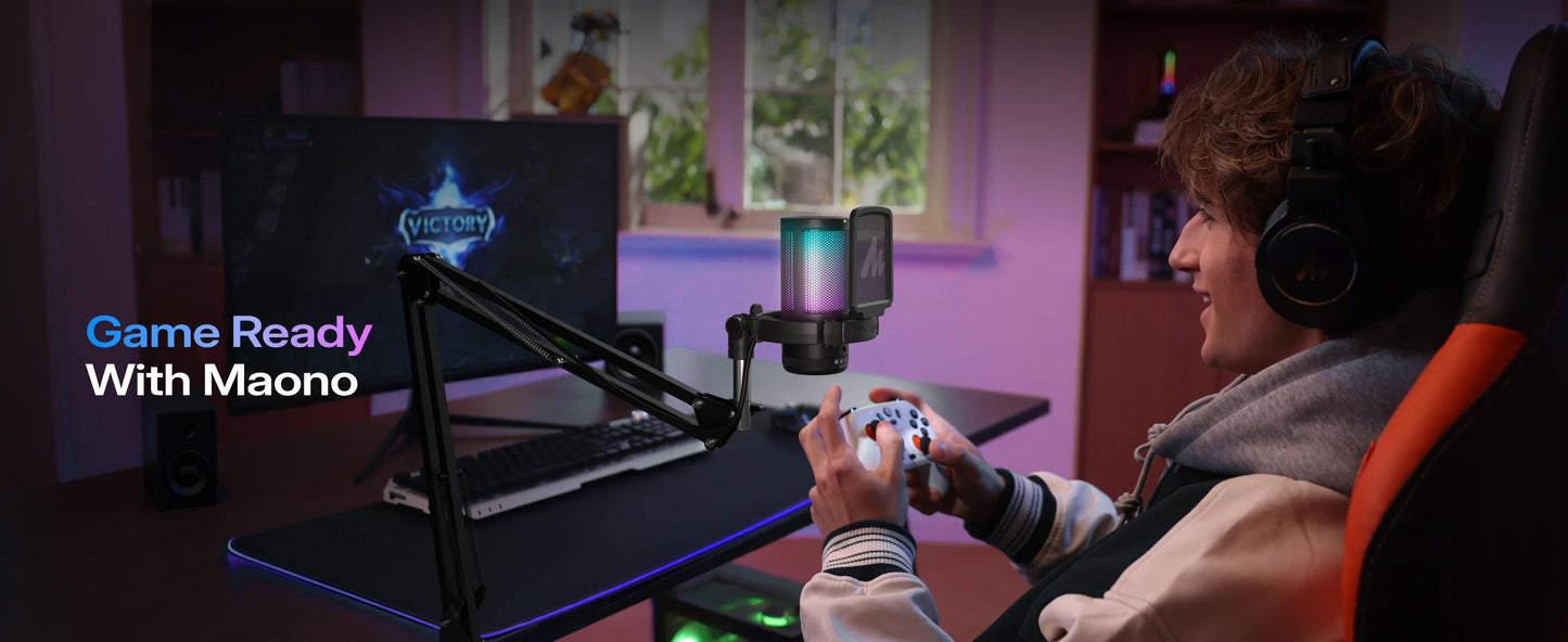 Maono DGM20S – USB Gaming Condenser Microphone | Noise Cancellation, RGB Lights, Mute & Zero‑Latency Monitoring for Streaming & Podcasting