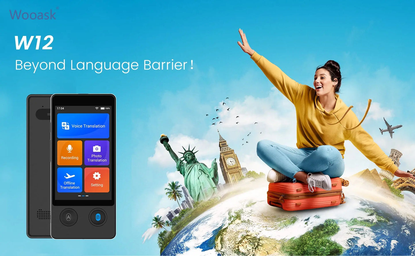 Wooask W12 Translator Device 144 Languages Offline Real-Time
