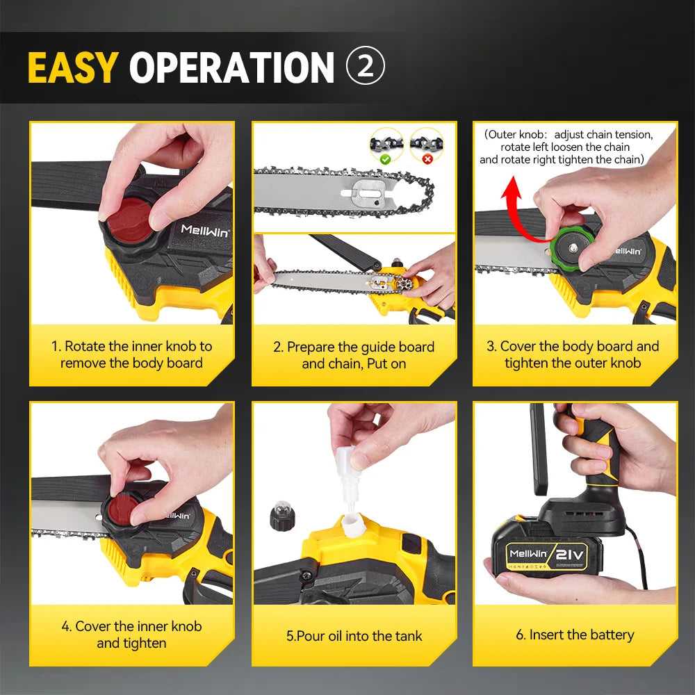 MELLWIN Brushless 4IN1 Telescoping Pole 8 Inch Chainsaw & 32MM Pruning Shears Set Garden Pruning Tool For Makita 18V Battery Pin - Limetastore