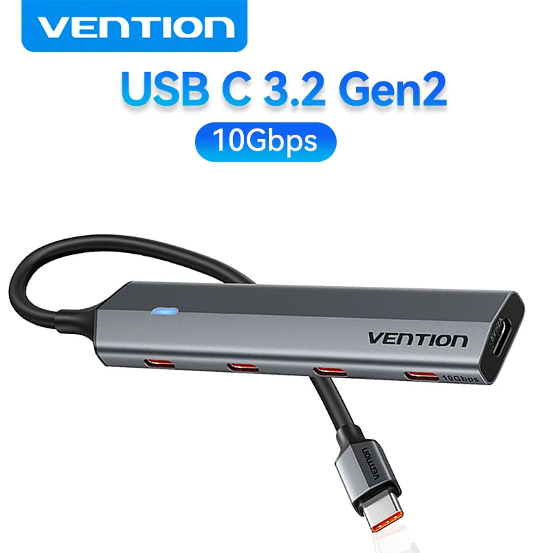 Vention USB‑C 3.2 Gen2 Hub | 4× USB‑C 10Gbps Aluminum Alloy Splitter