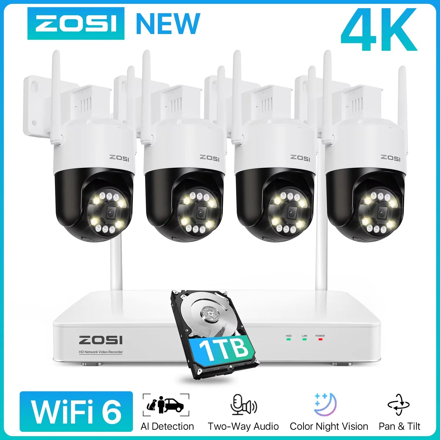 ZOSI 4K Wi‑Fi 6 Security Camera System – 8MP/5MP Pan‑Tilt Wireless IP Cameras with 2‑Way Audio