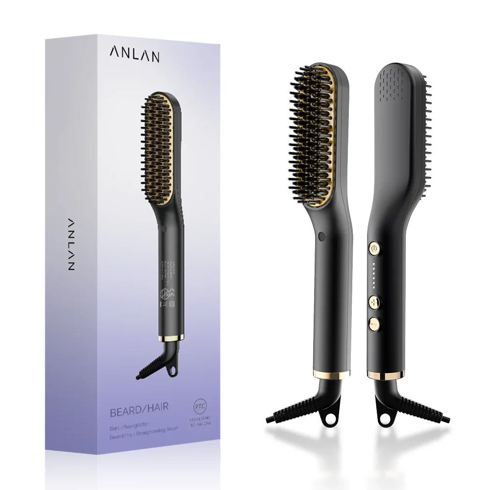 ANLAN Beard Straightening Brush | Heated Ceramic Comb, Quick Styling for Men