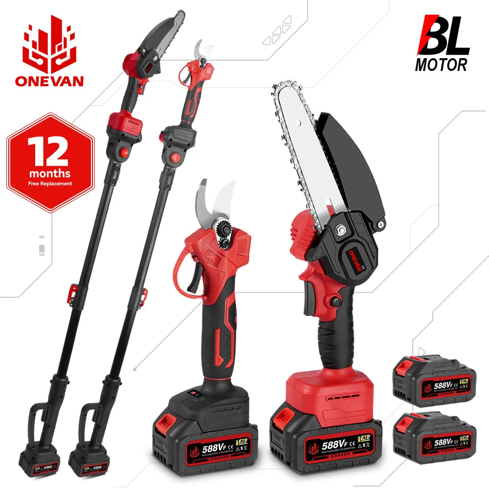 3‑in‑1 Brushless Telescoping Pole Chainsaw | Electric Pruner, Hedge Trimmer & Scissors