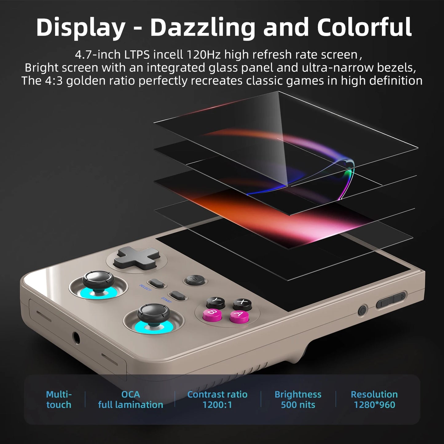 AMPOWN Anbernic RG477V Handheld Game Consoles 4.7-Inch LTPS Screen 120Hz Android 14 Portable Retro Video Gaming Player AI WIFI - Limetastore