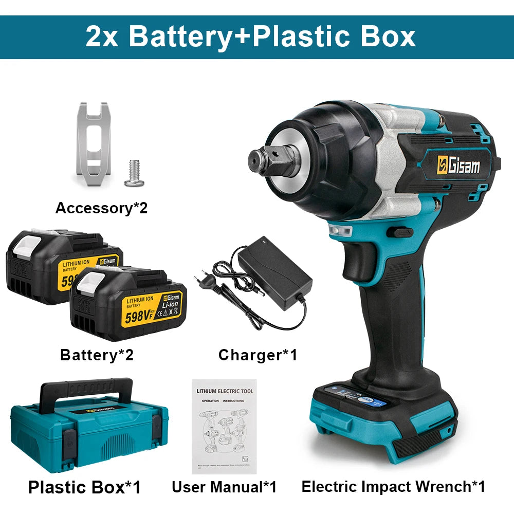 Gisam 1800N.m Brushless Impact Wrench 1/2" for Makita 18V