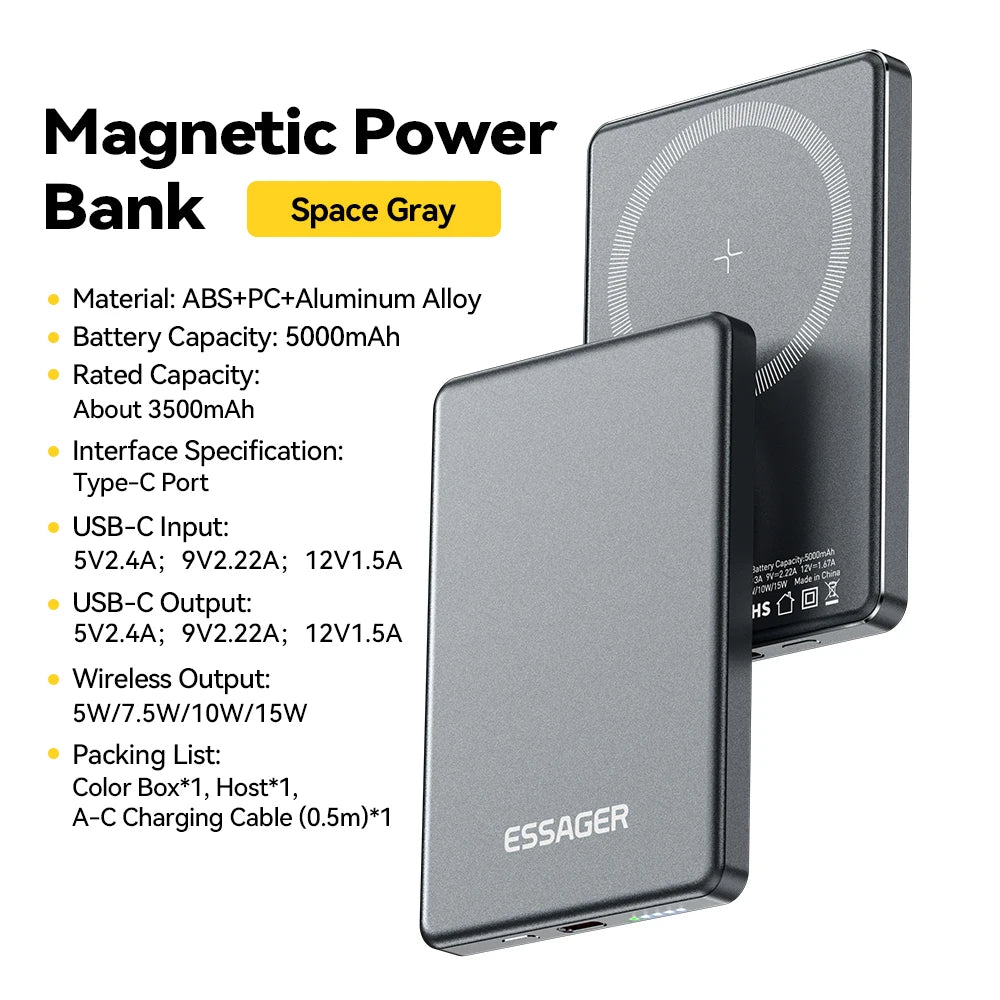 ESSAGER Thin Magnetic Wireless Power Bank 20W 5000mAh MagSafe